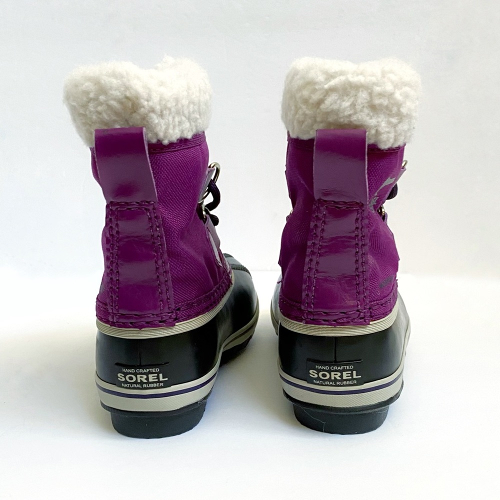 SOREL kids iris plum purple black yoot pac nylon rubber fur trim snow boots - Picture 5 of 11